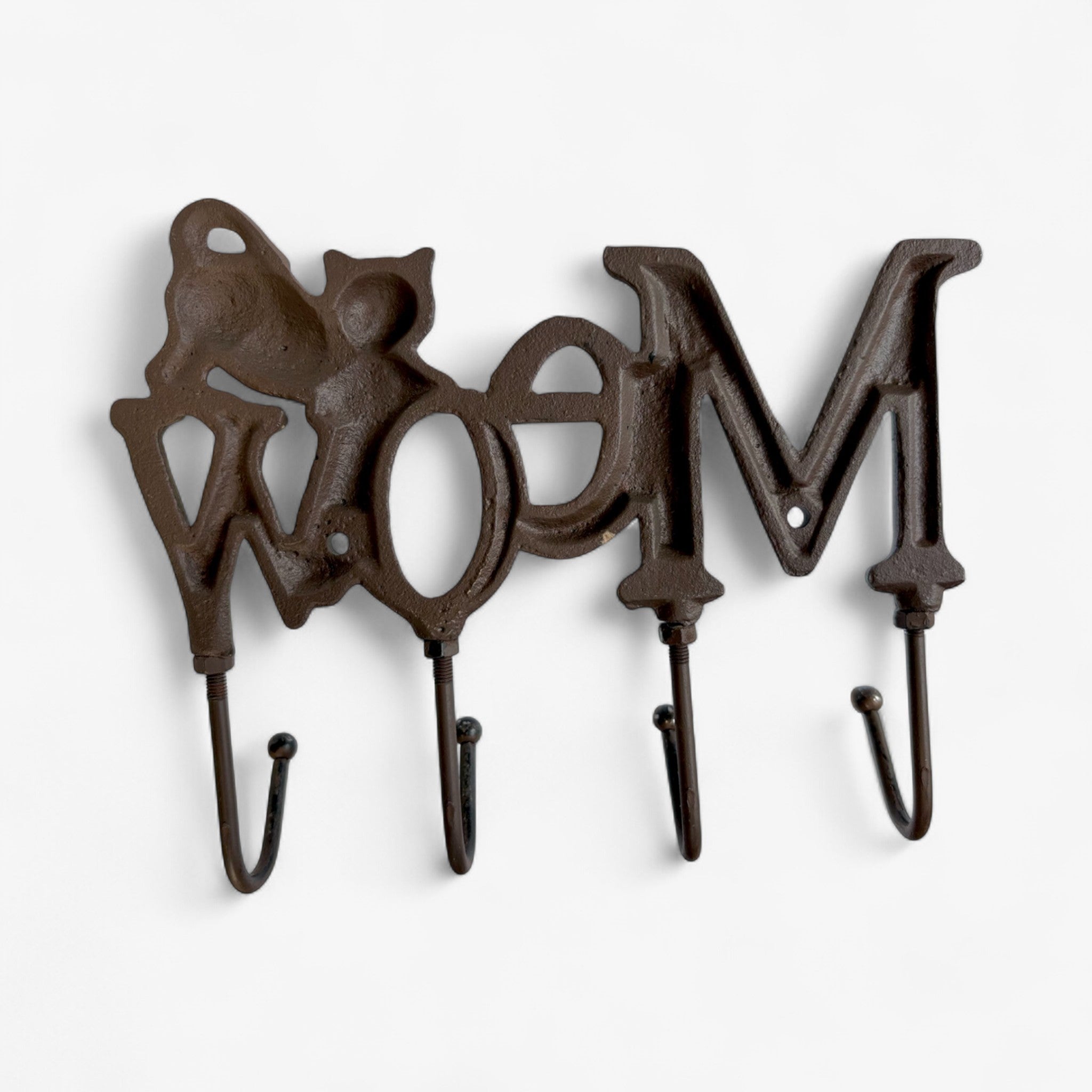 Whimsical Cast Iron Meow Cat Hook Rack, Rustic Wall Organizer