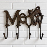 Meow Cat Hook Rack, Cast Iron 4-Hook Wall Mount for Coats and Keys, 8" 56563 shot 1