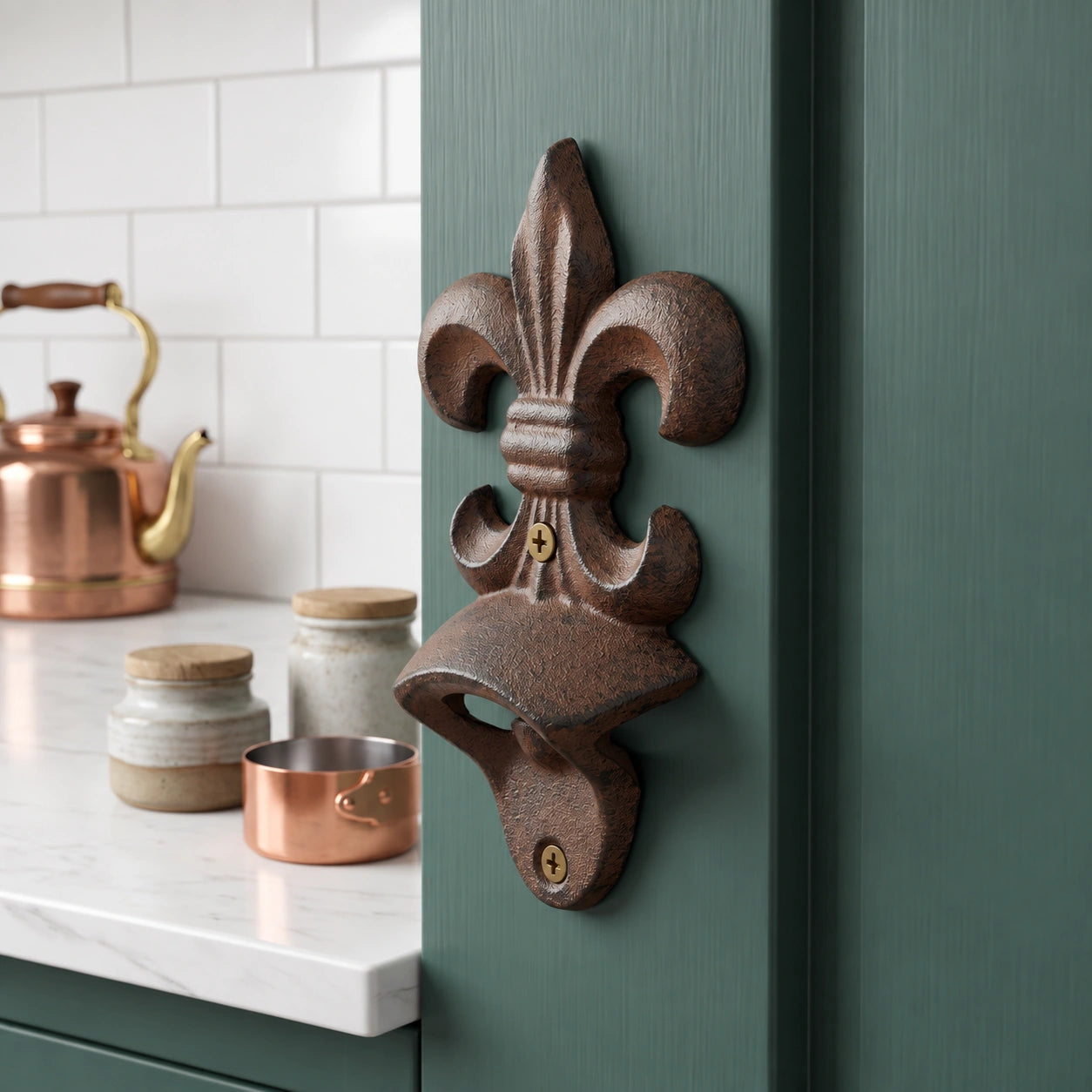 Fleur-de-Lis Bottle Opener, Wall Mounted Cast Iron Bar Tool, 5.5" 58003 shot 2