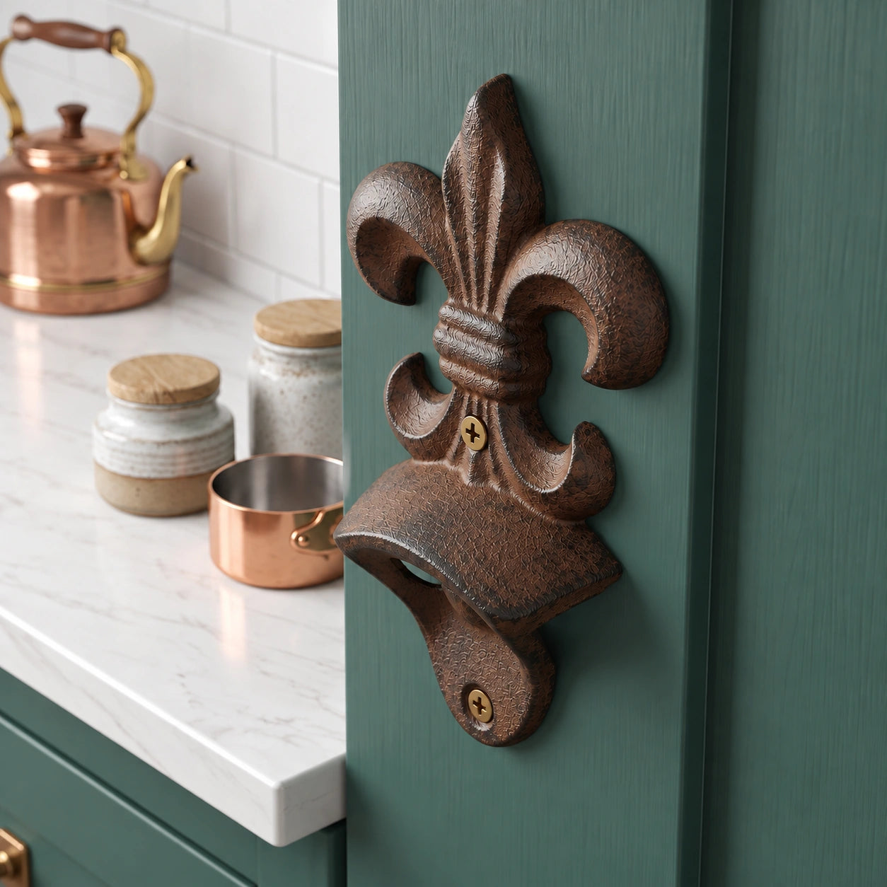 Fleur-de-Lis Bottle Opener, Wall Mounted Cast Iron Bar Tool, 5.5" 58003 shot 4