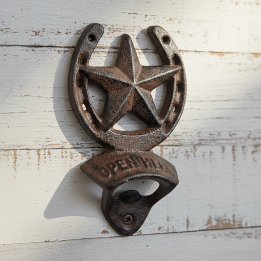 Cast Iron Star Bottle Opener - Rustic Western Bar Accessory