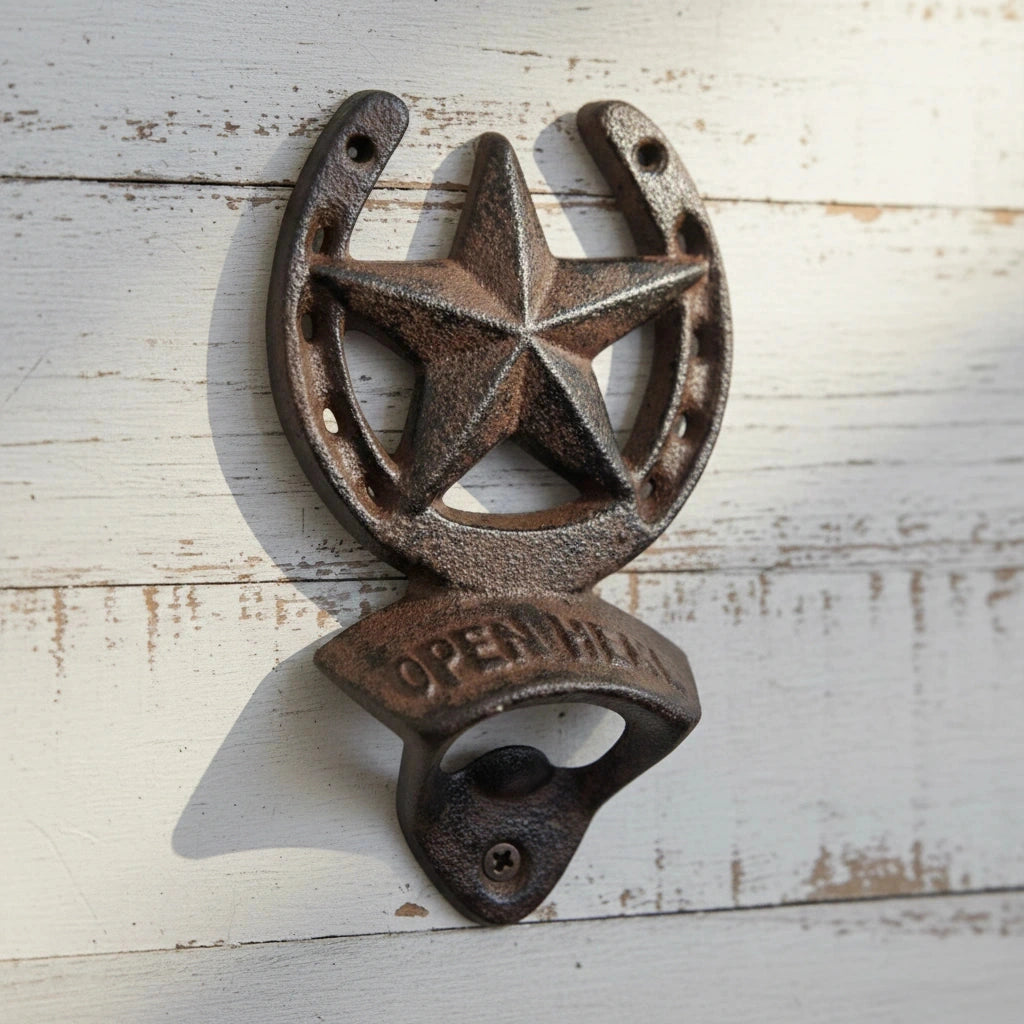 Star Horseshoe Wall Mount Bottle Opener, Cast Iron Bar Tool, 5.9" 58004 shot 1