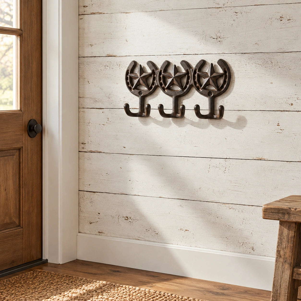 Star Horseshoe Triple Wall Hooks, Cast Iron for Coats, Bags or Scarves, 9.1" 58008 shot 5