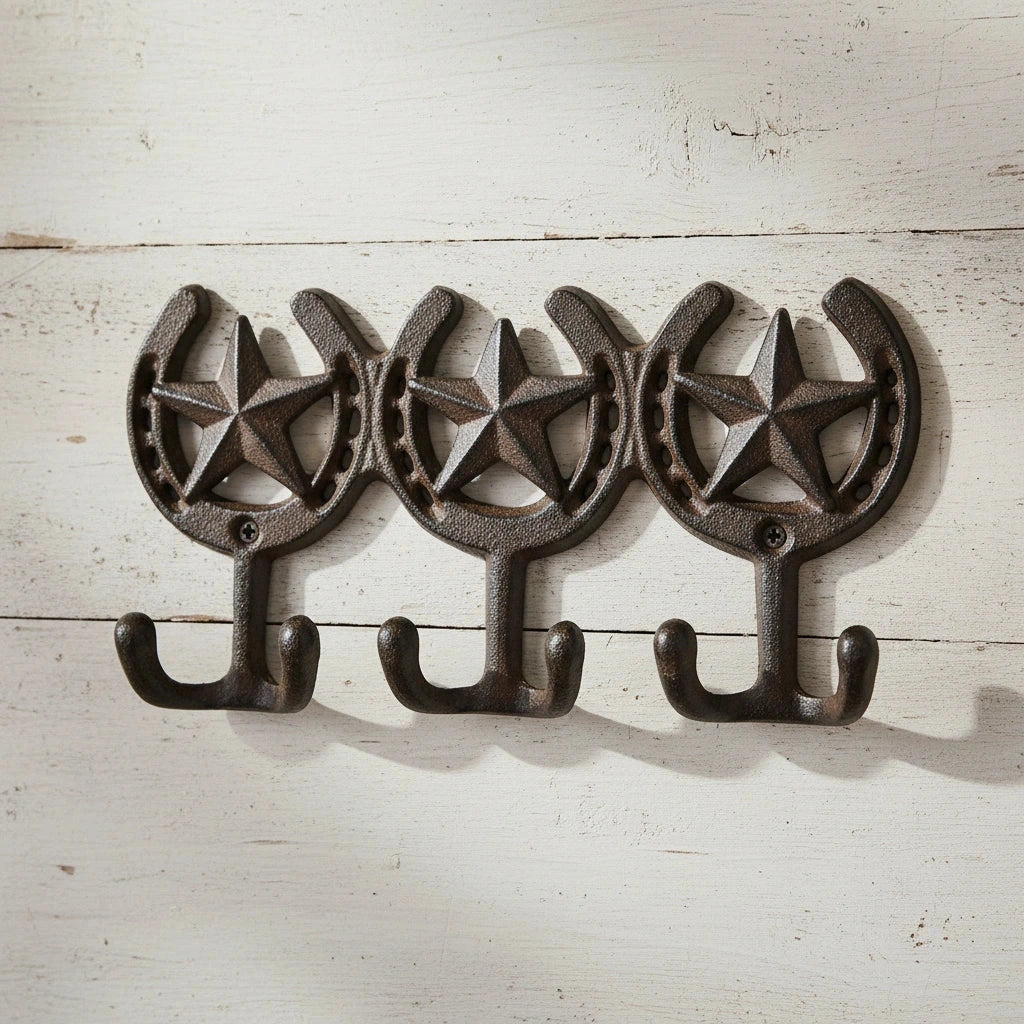 Star Horseshoe Triple Wall Hooks, Cast Iron for Coats, Bags or Scarves, 9.1" 58008 shot 1