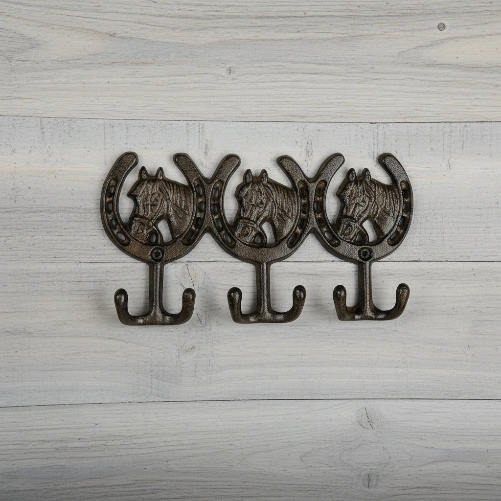 Horse Head 3-Hook Wall Rack, Cast Iron for Coats, Keys or Leashes, 9.6" 58009 shot 1