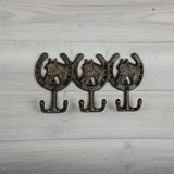 Horse Head 3-Hook Wall Rack, Cast Iron for Coats, Keys or Leashes, 9.6" 58009 shot 1