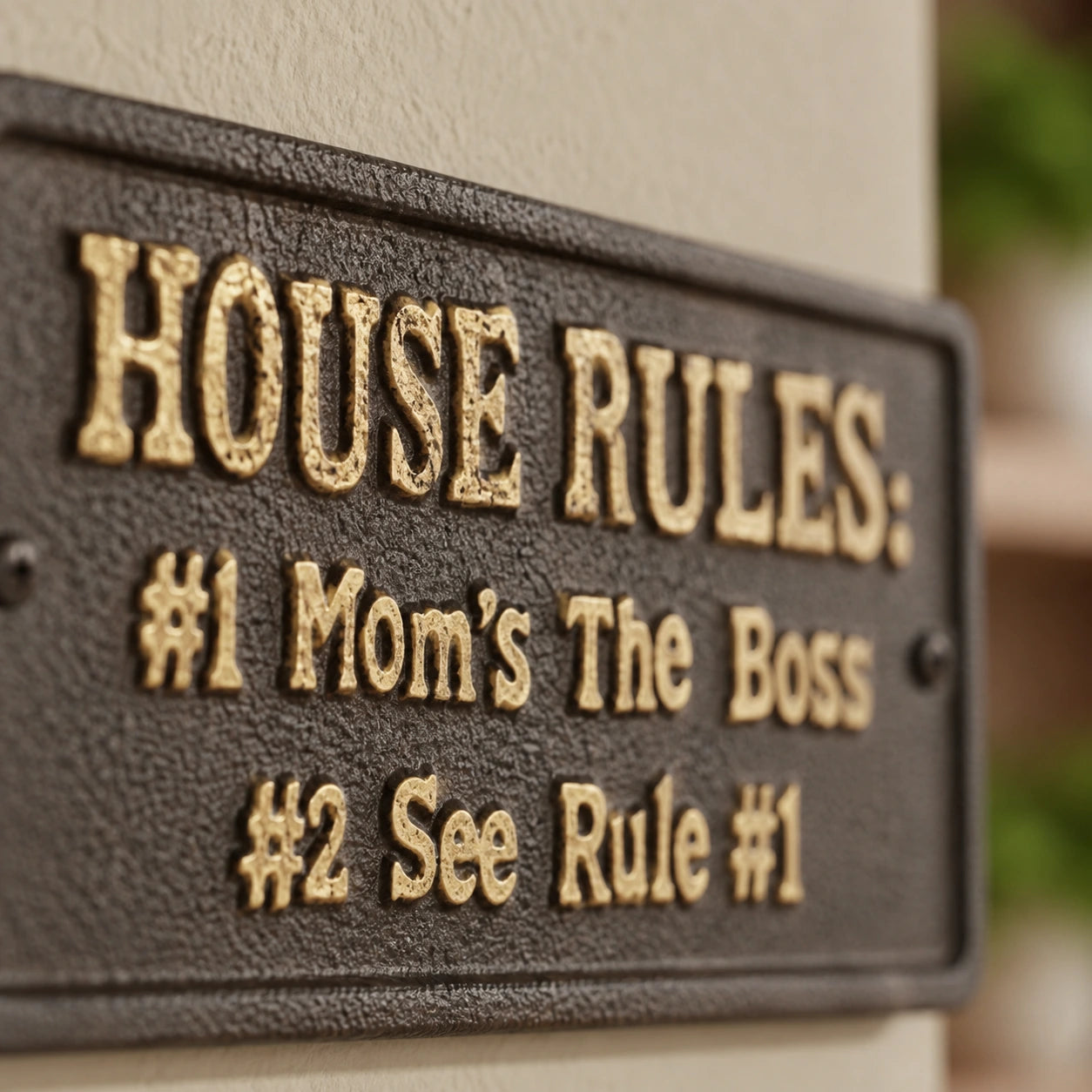 "House Rules" Cast Iron Wall Plaque for Kitchen or Hall, 8.7" 58013 shot 2