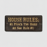 House Rules vintage cast iron wall plaque with aged bronze gold lettering details
