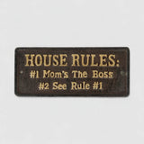 House Rules vintage cast iron wall plaque with aged bronze gold lettering details
