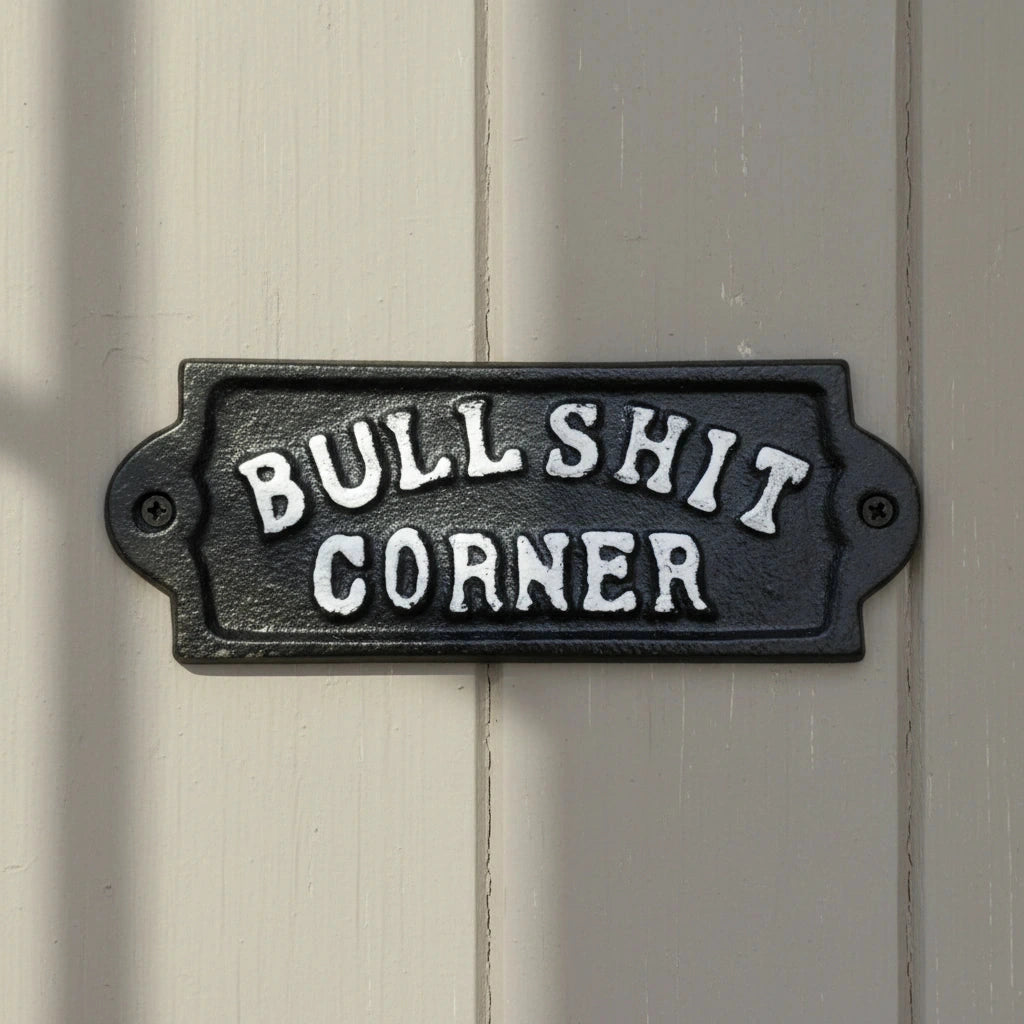 "Bullshit Corner" Cast Iron Wall Plaque, Humorous Bar Decor, 5.6" 58018 shot 1