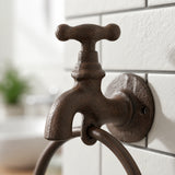 Faucet Towel Holder, Industrial Cast Iron Bath Accessory, 7.1" 58022 shot 2