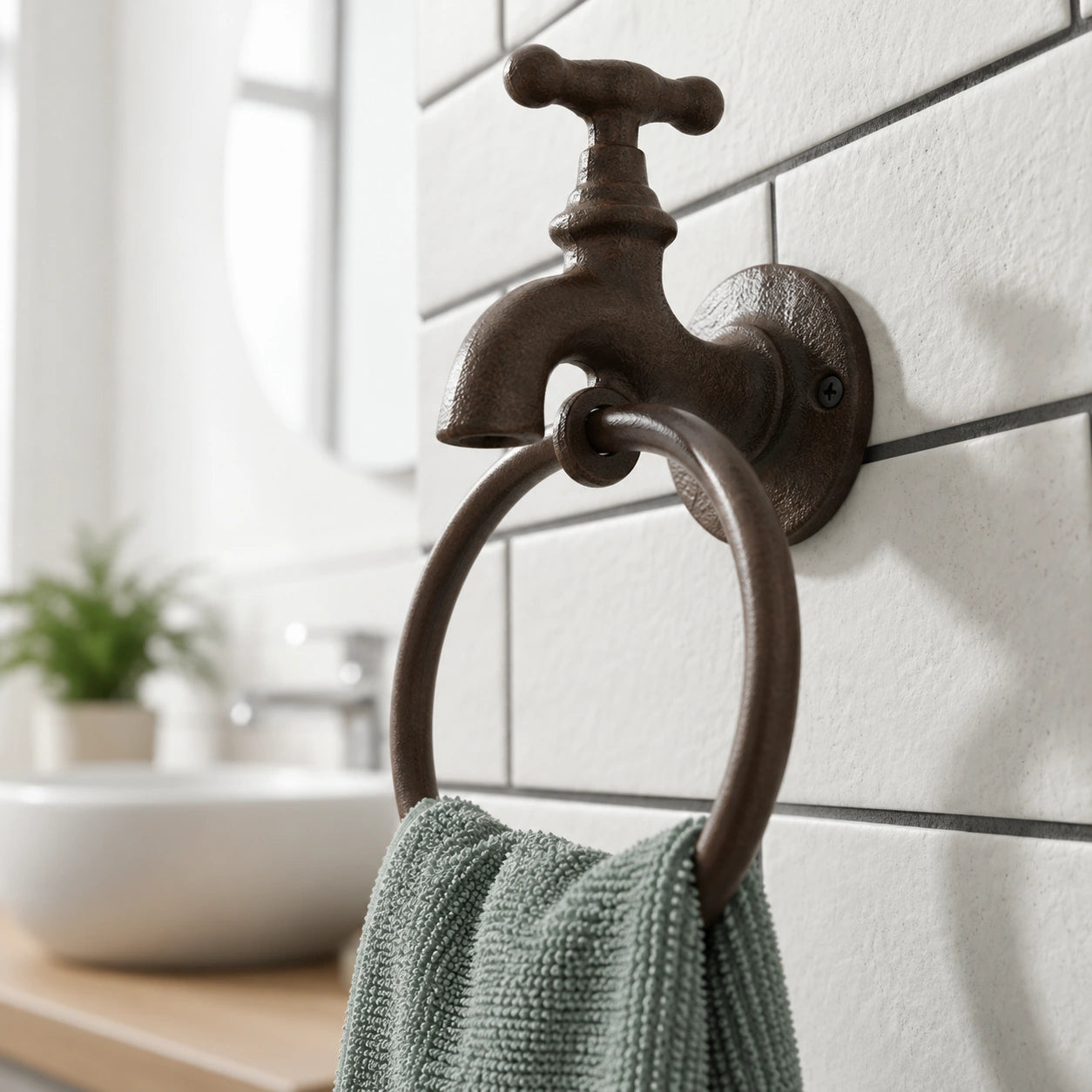 Faucet Towel Holder, Industrial Cast Iron Bath Accessory, 7.1" 58022 shot 4