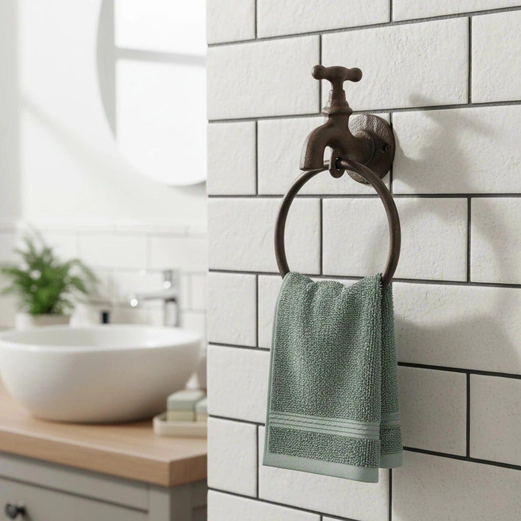 Faucet Towel Holder, Industrial Cast Iron Bath Accessory, 7.1" 58022 shot 1