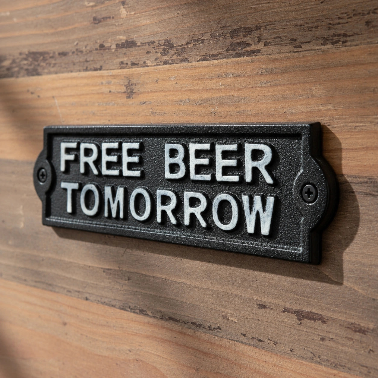 "Free Beer Tomorrow" Cast Iron Wall Plaque, Bar and Patio, 8.3" 58028 shot 2