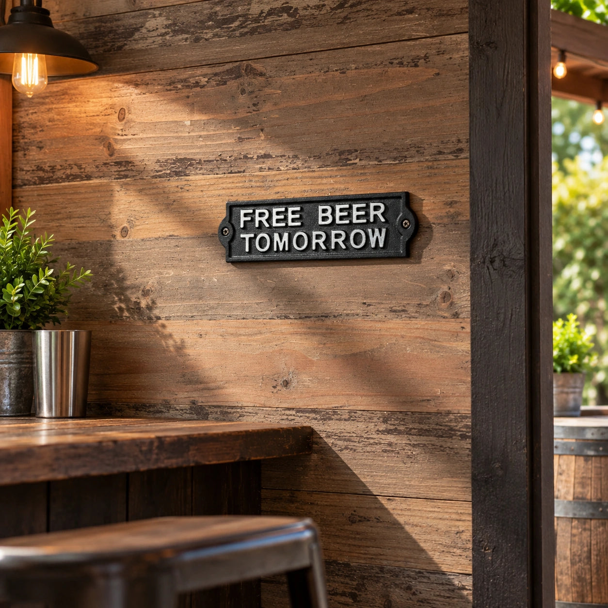 "Free Beer Tomorrow" Cast Iron Wall Plaque, Bar and Patio, 8.3" 58028 shot 4