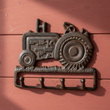 Cast iron tractor wall organizer with 4 hooks, farmhouse decor piece