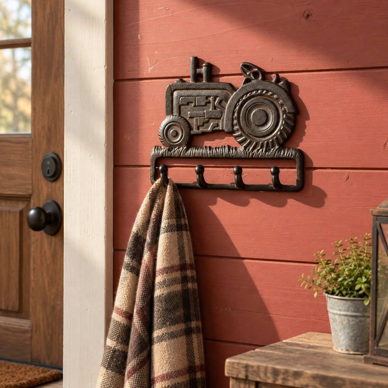 Tractor 4-Hook Wall Rack, Cast Iron for Coats, Hats or Scarves, 9.4" 58032 shot 1