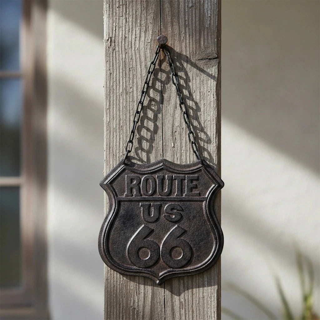 Route 66 Hanging Plaque, Cast Iron Retro Garage Wall Decor, 8.3" 58039 shot 1