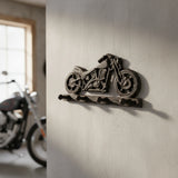 Motorcycle wall hook cast iron biker garage decor, vintage black silhouette
