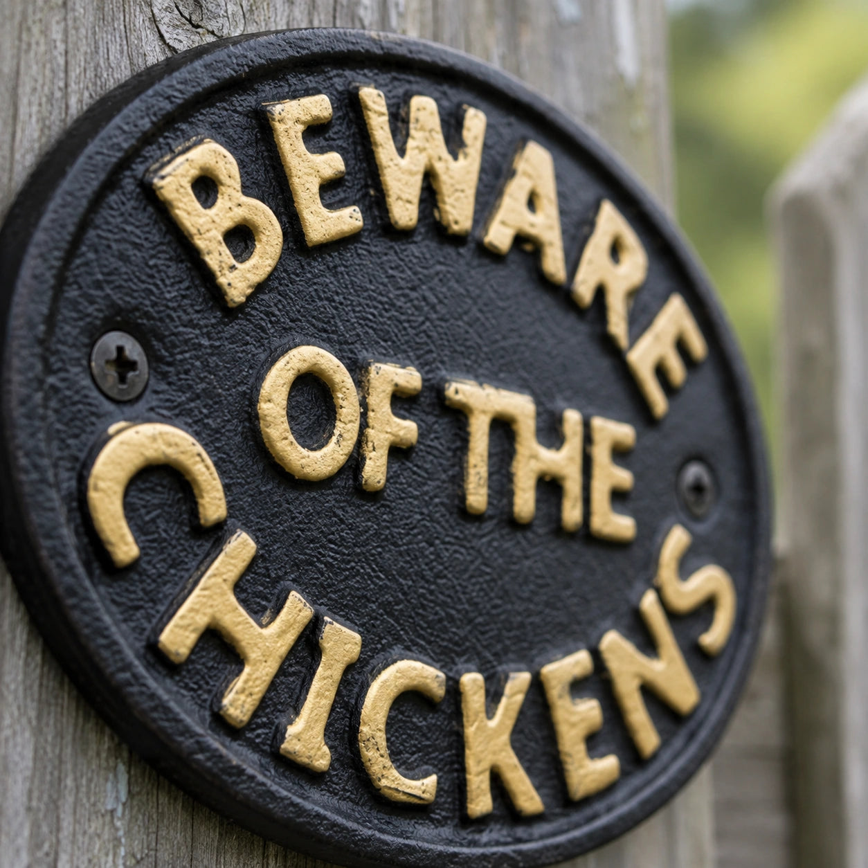 "Beware of the Chickens" Cast Iron Wall Plaque for Coop or Porch, 4.7" 58055 shot 2