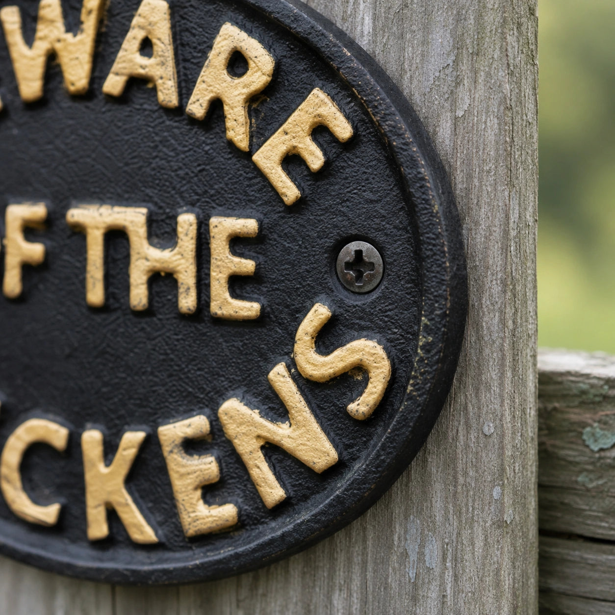 "Beware of the Chickens" Cast Iron Wall Plaque for Coop or Porch, 4.7" 58055 shot 3
