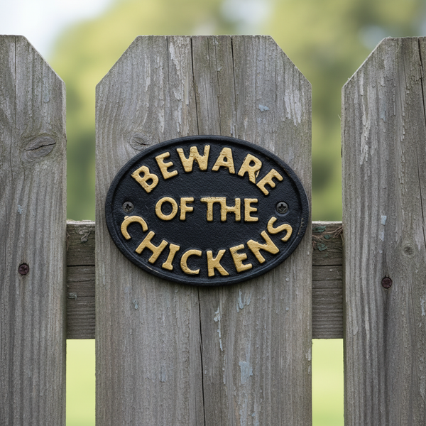 Cast Iron Plaque: Beware Of The Chickens - Farm Decor