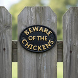 "Beware of the Chickens" Cast Iron Wall Plaque for Coop or Porch, 4.7" 58055 shot 1