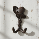 Cast iron hat with hooks country western wall rack black distressed finish