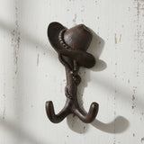 Cast iron hat with hooks country western wall rack black distressed finish