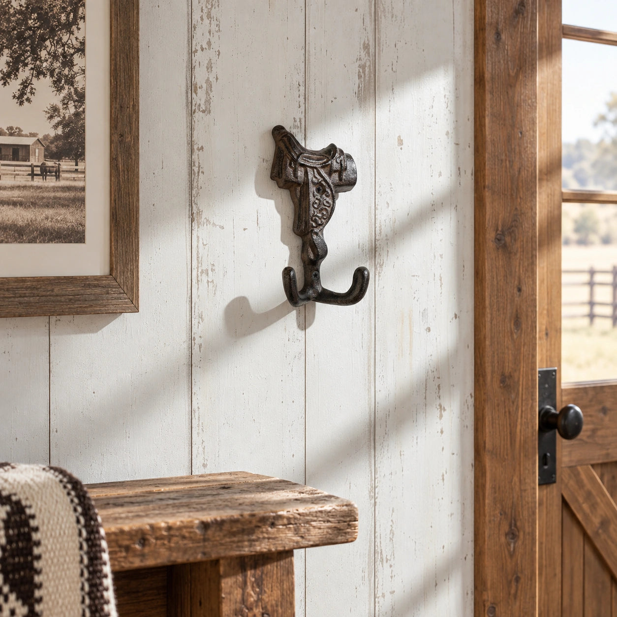 Horse Saddle Wall Hook, Cast Iron Western Ranch for Coats or Hats, 5.3" 58057 shot 4