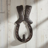 Cowboy chic cast iron boot hook, western decor with ornate detailing