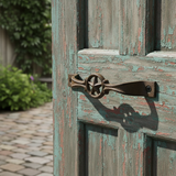 Cast iron star handle cabinet pull with dark patina, curved design with mounting holes, western style