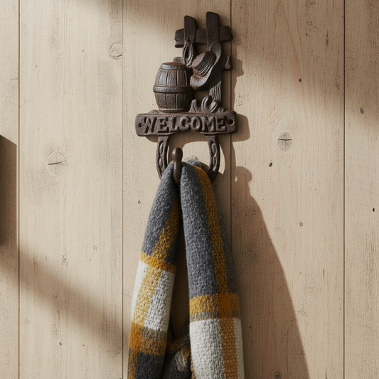 Inviting Cast Iron Welcome Barrel Hook - Rustic Entryway Accent