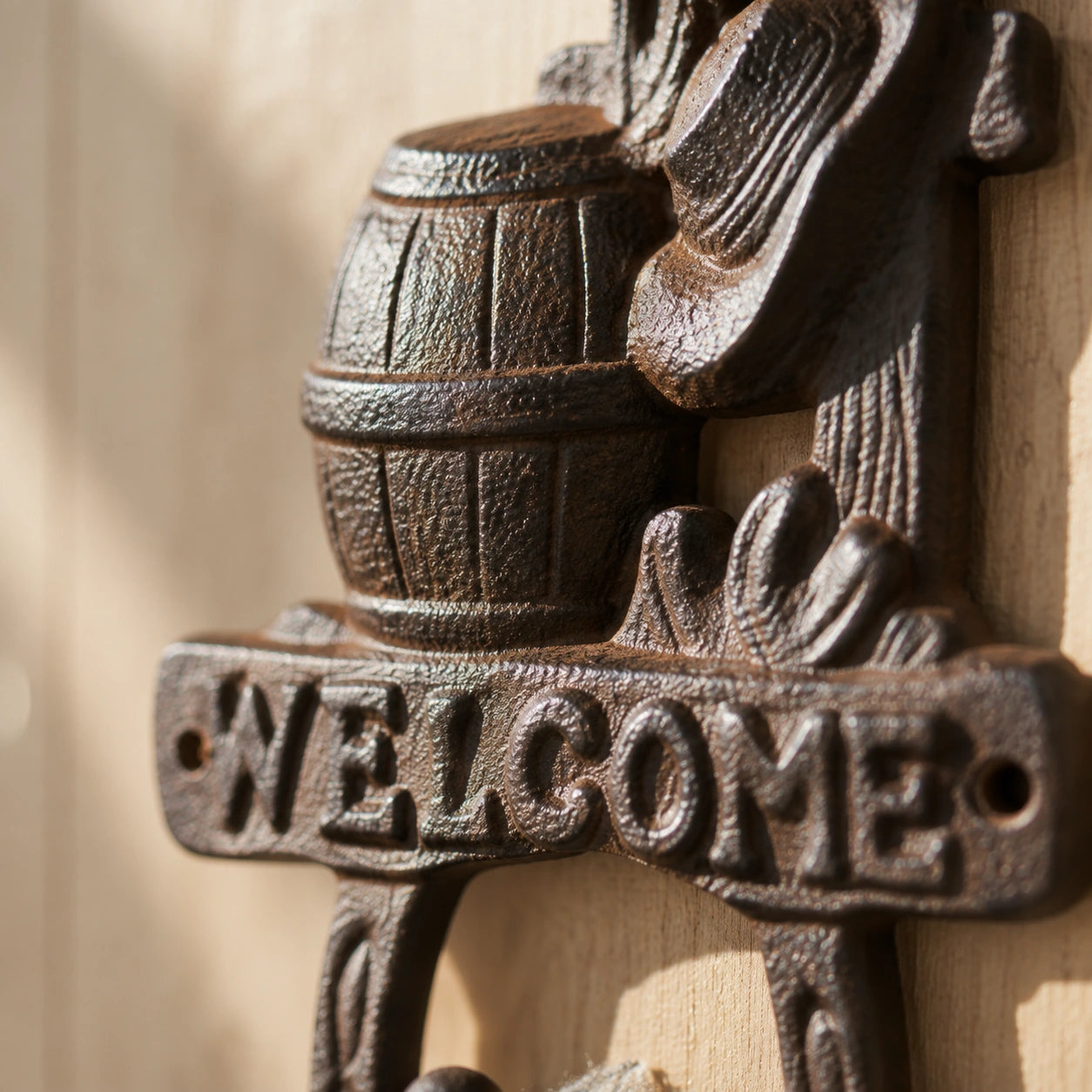 Welcome Barrel Wall Hook, Cast Iron for Coats, Keys or Hats, 7.9" 58076 shot 2