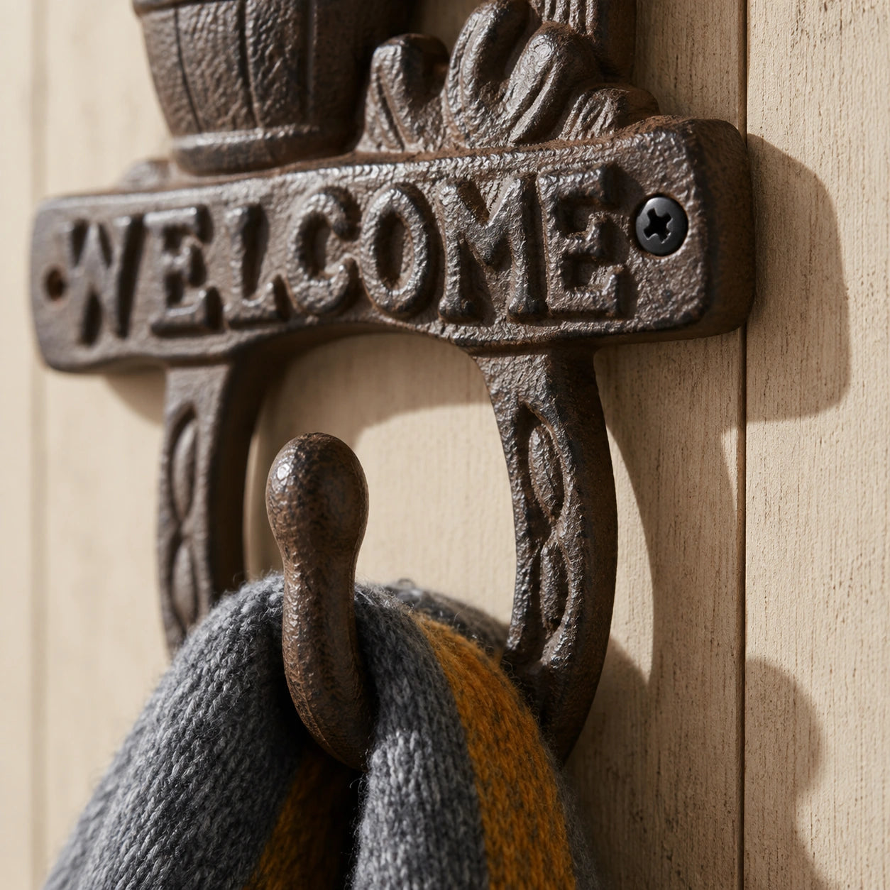 Welcome Barrel Wall Hook, Cast Iron for Coats, Keys or Hats, 7.9" 58076 shot 3