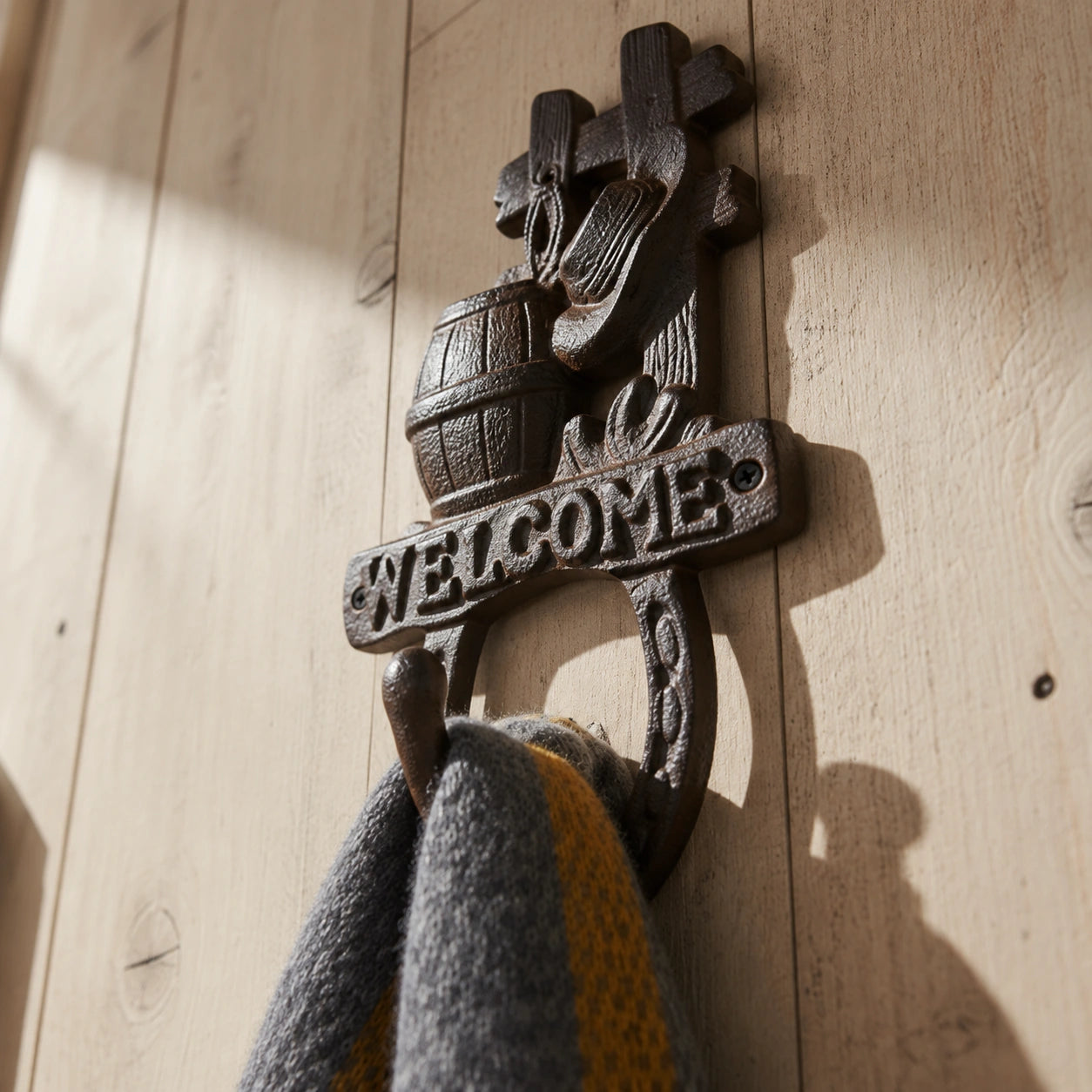 Welcome Barrel Wall Hook, Cast Iron for Coats, Keys or Hats, 7.9" 58076 shot 4