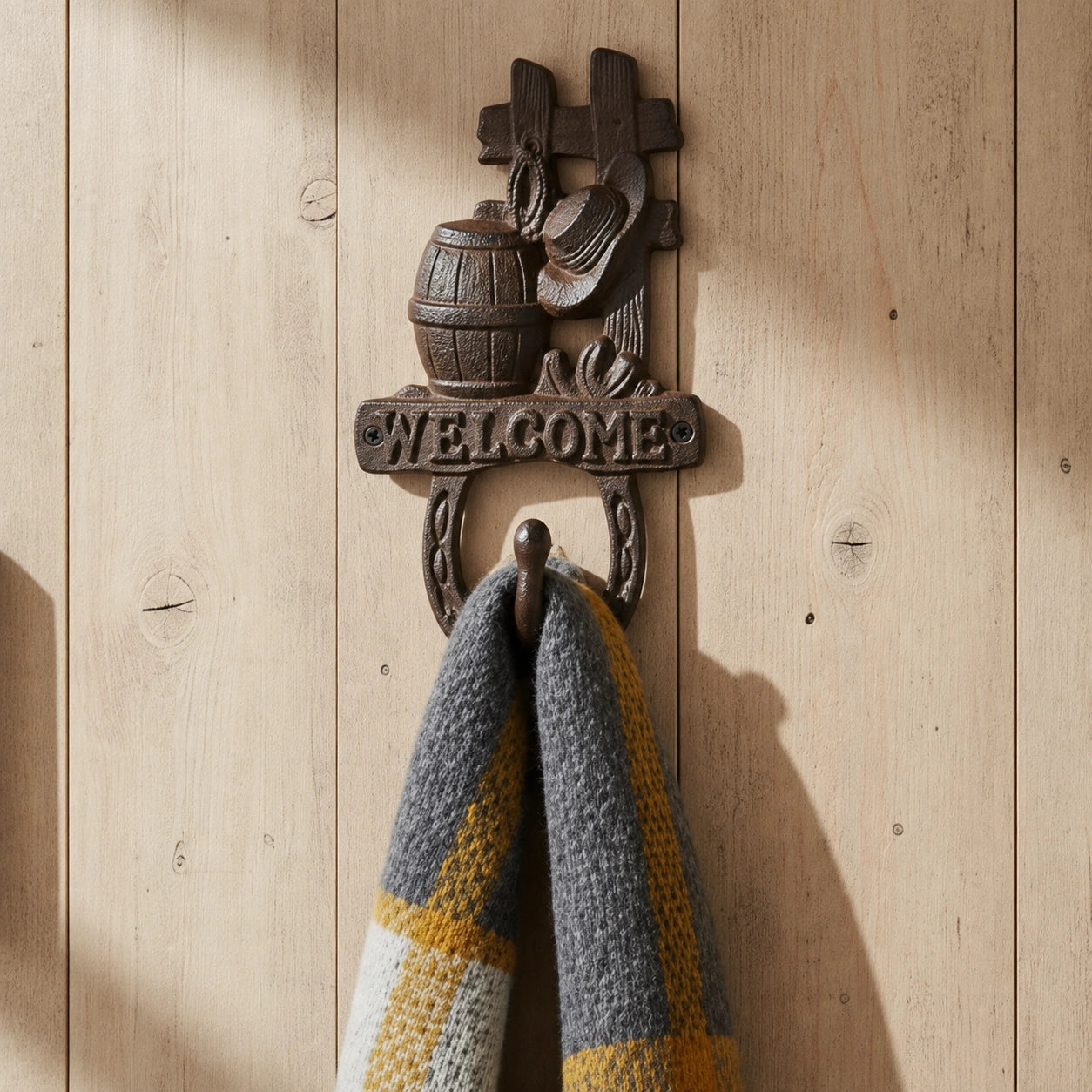 Welcome Barrel Wall Hook, Cast Iron for Coats, Keys or Hats, 7.9" 58076 shot 1