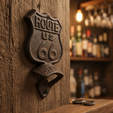 Route 66 Bottle Opener, Cast Iron Vintage Americana Bar Tool, 6.6" 58101 shot 1