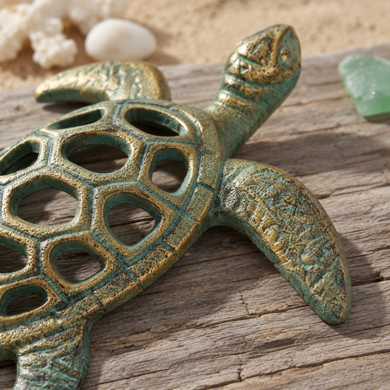 Turtle Figurine, Antique Bronze Cast Iron Coastal Shelf Decor, 5.9" 58104 shot 3