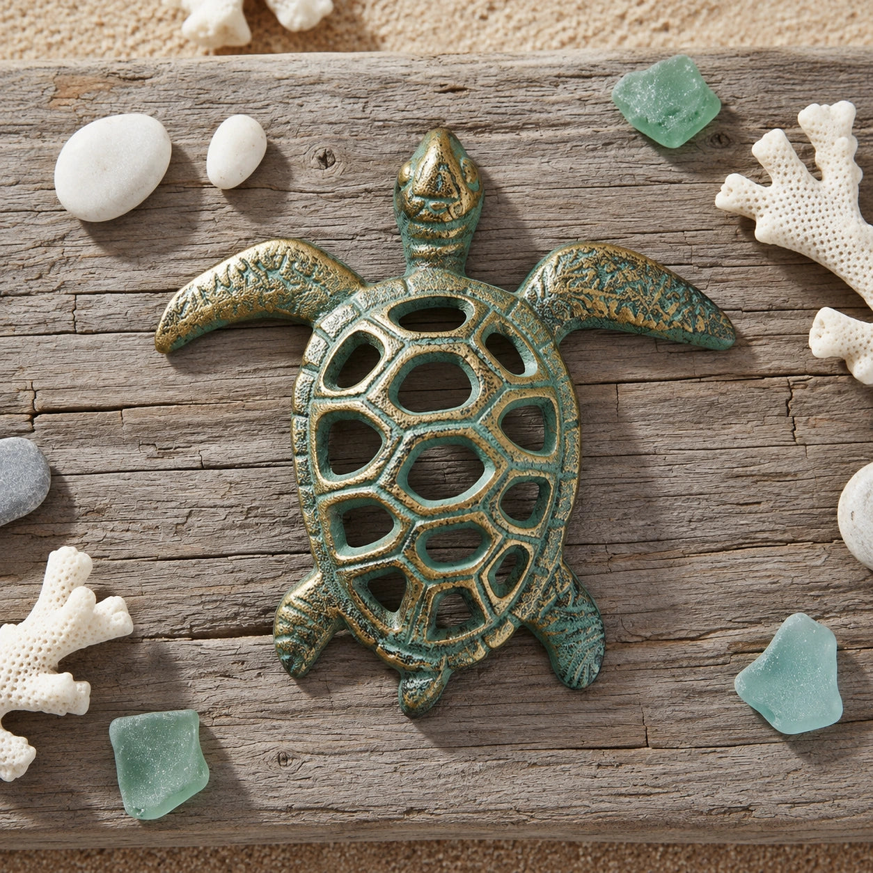 Turtle Figurine, Antique Bronze Cast Iron Coastal Shelf Decor, 5.9" 58104 shot 4