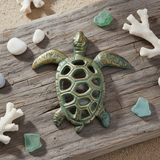 Whimsical Cast Iron Turtle Figurine, Antique Bronze Coastal Decor Accent