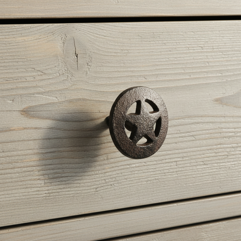 Cast Iron Circle Star Knob, Rustic Cabinet & Drawer Pull