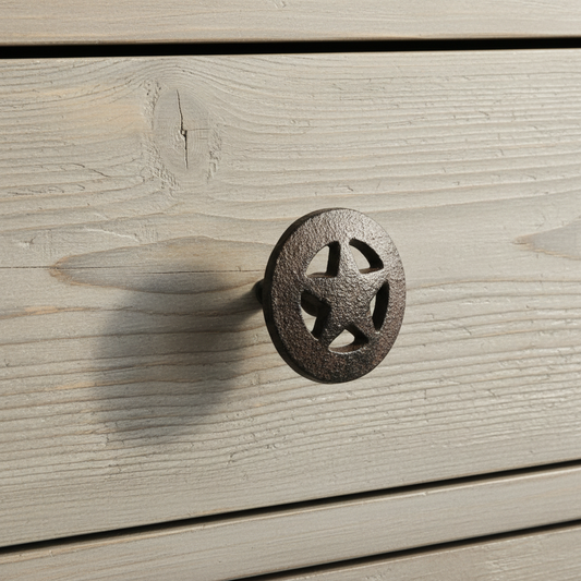 Cast Iron Circle Star Knob, Rustic Cabinet & Drawer Pull