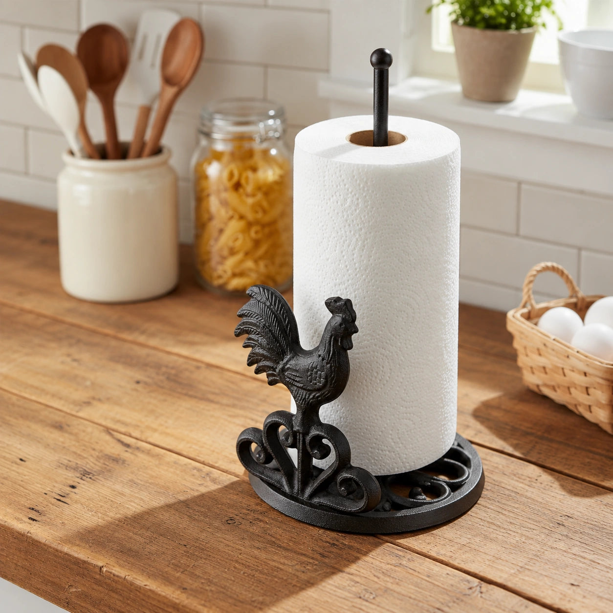 Rooster Paper Towel Holder, Cast Iron Farmhouse Kitchen, 12.5" 58109 shot 5