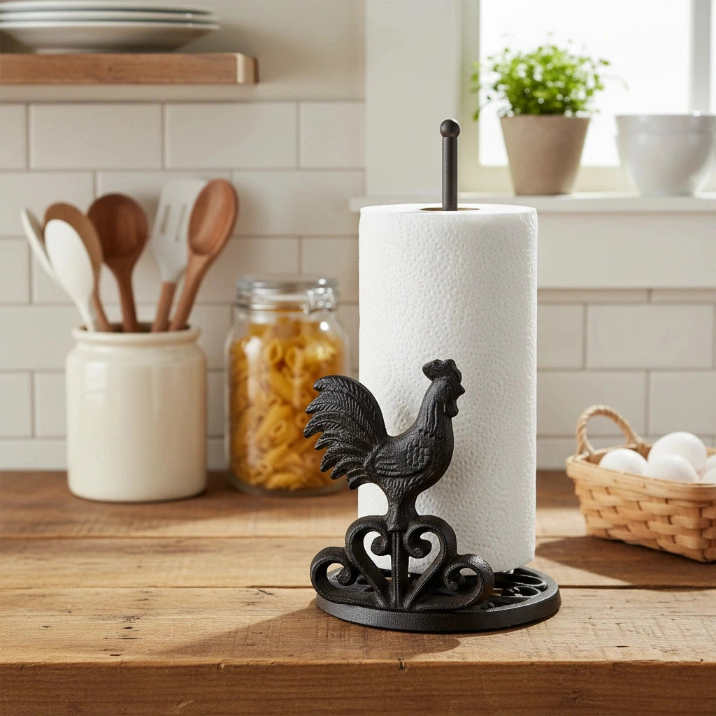 Rooster Paper Towel Holder, Cast Iron Farmhouse Kitchen, 12.5" 58109 shot 1