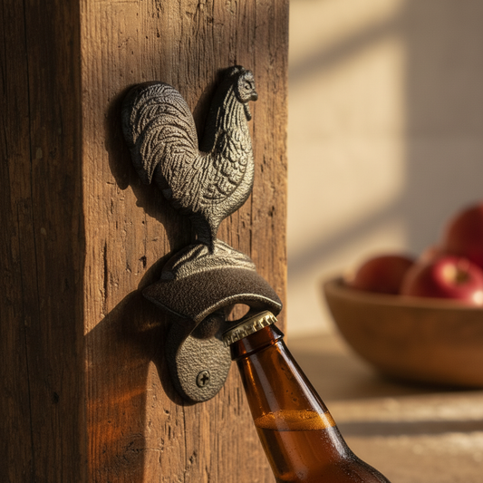 Farmhouse Cast Iron Rooster Bottle Opener, Rustic Kitchen & Bar Accessory