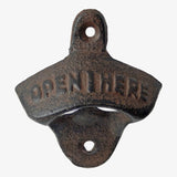 Open Here Cast Iron Bottle Opener - Vintage Rustic Wall-Mounted Bar Accessory