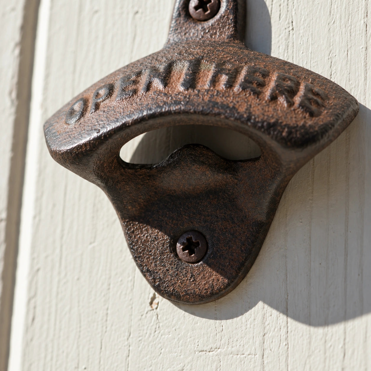 Open Here Wall Mount Bottle Opener, Cast Iron Rustic Bar Tool, 3.1" 58124 shot 3