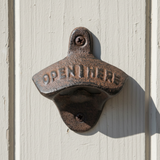 Open Here Cast Iron Bottle Opener - Vintage Rustic Wall-Mounted Bar Accessory