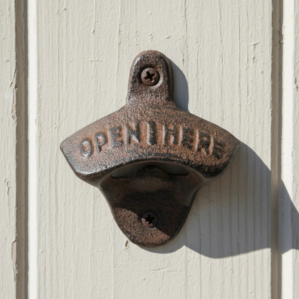 Open Here Wall Mount Bottle Opener, Cast Iron Rustic Bar Tool, 3.1" 58124 shot 1